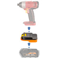 AEG 18V to Chicago Electric 18V battery adapter - compatibility diagram showing battery, adapter and impact driver