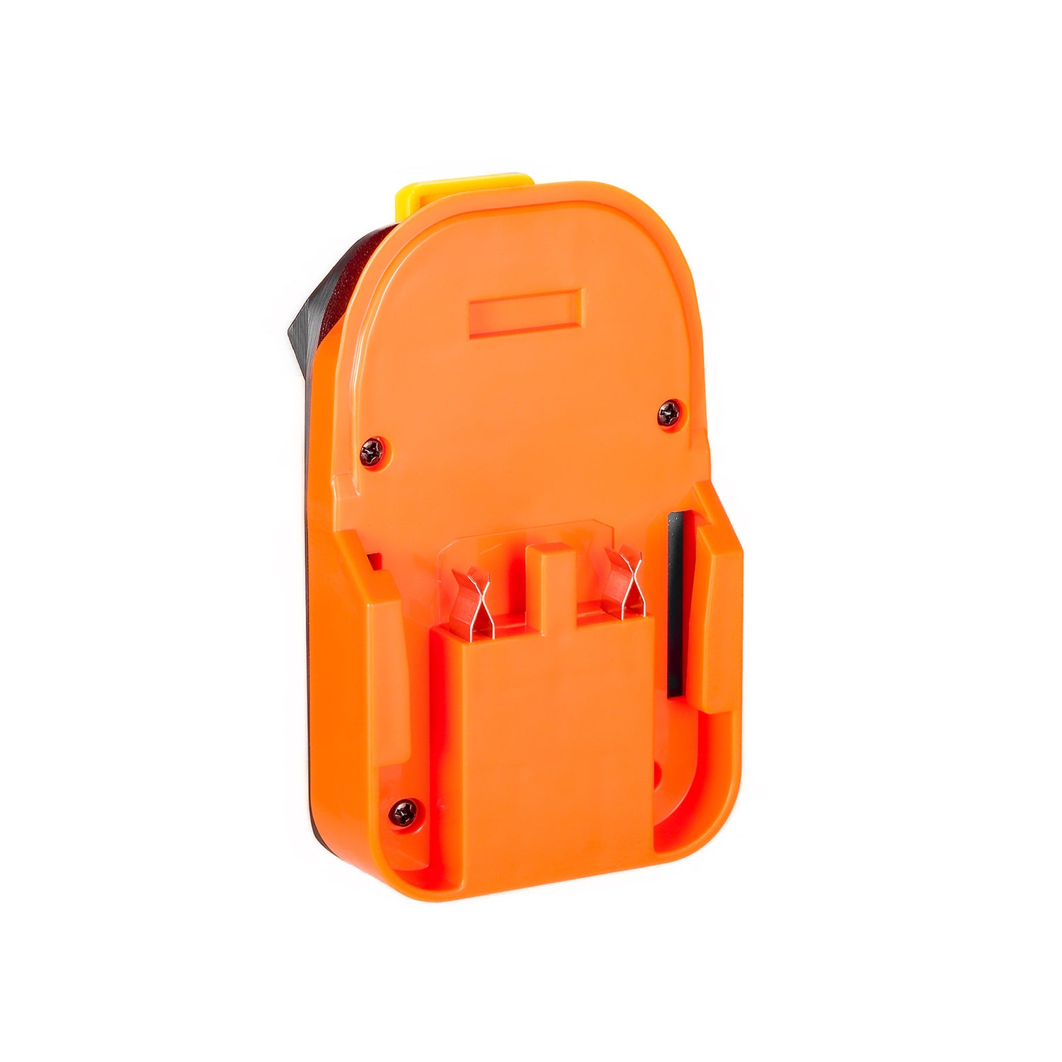 AEG 18V to WEN 20V battery adapter - battery-side connection, twin copper spring clip contacts, center post and rails
