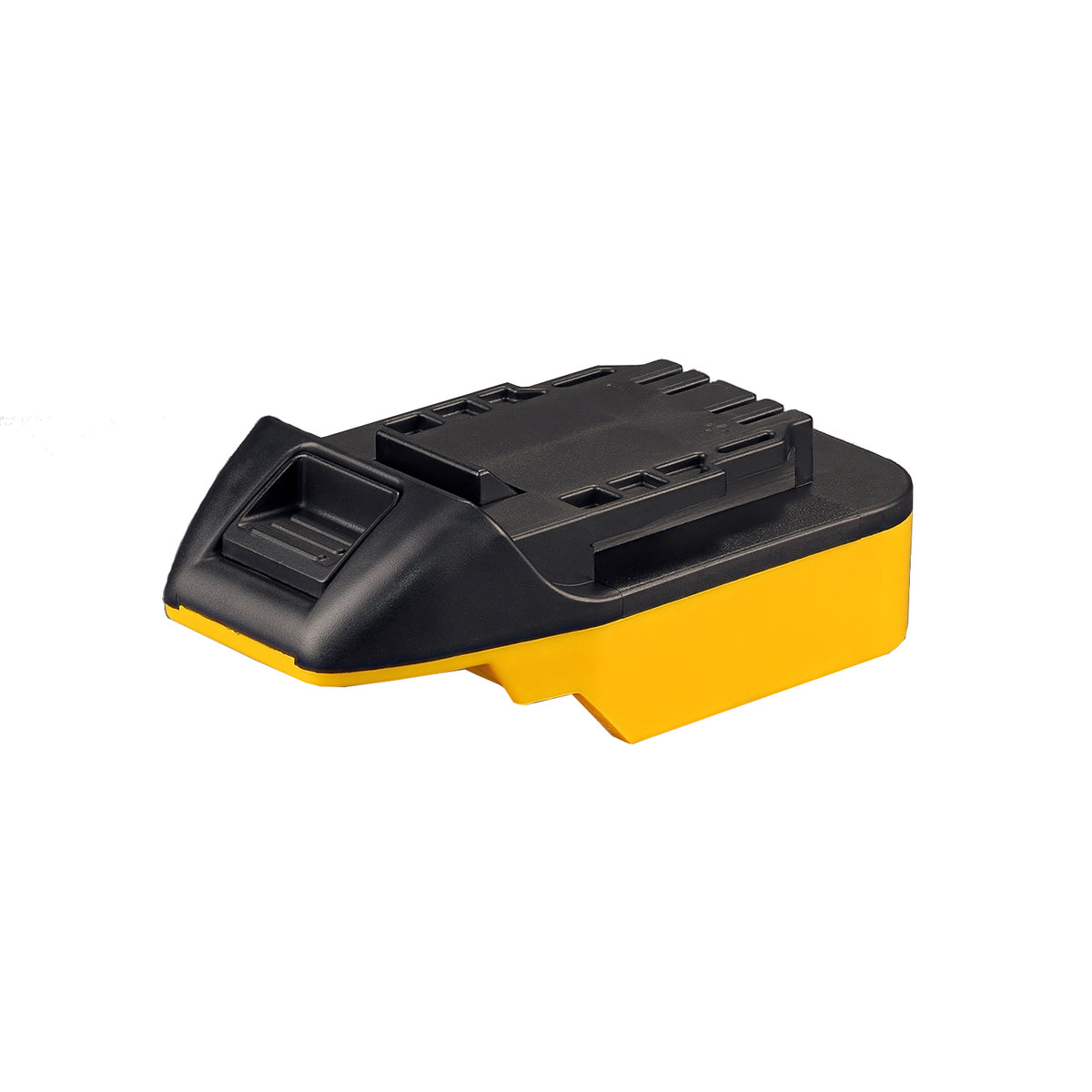 Bauer 20V to Hercules 20V battery adapter - Hercules tool-side connection with the rail channel and ribbed release catch