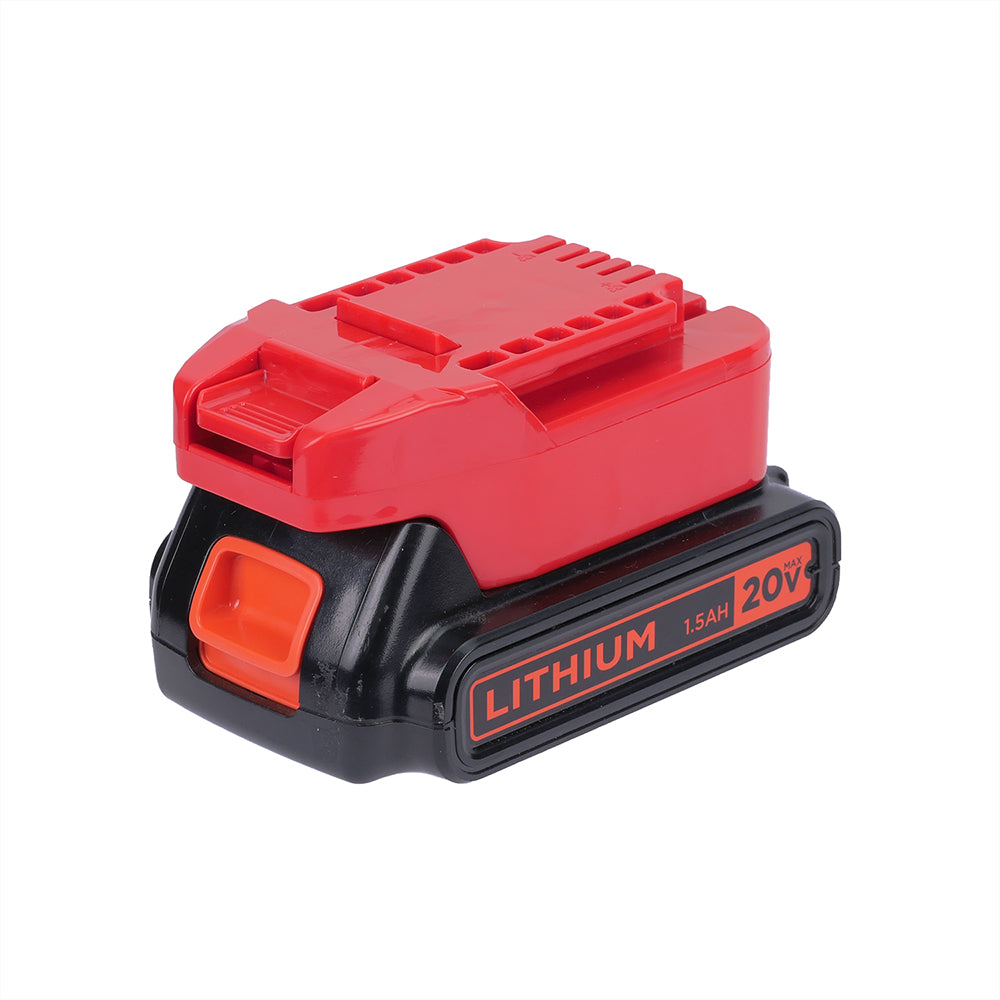 Black and Decker 20V to Bauer 20V battery adapter - fitted to the Black and Decker 20V battery, tool-side connection upward