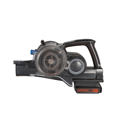 Black and Decker 20V to Hoover 20V ONEPWR battery adapter - installed on a stick vacuum, battery fitted, side view