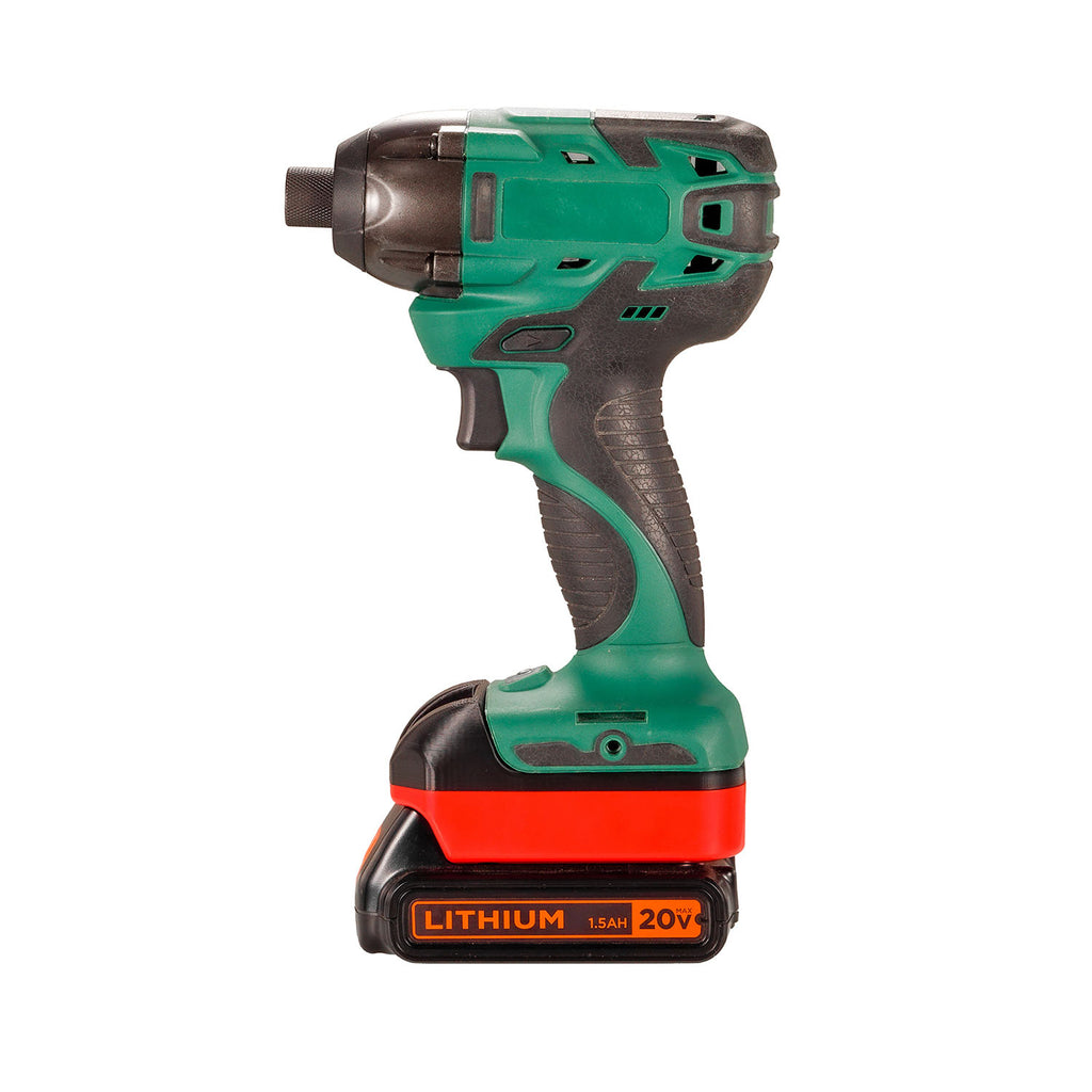 Black and Decker 20V to Masterforce 20V battery adapter - installed on a Masterforce impact driver, battery fitted below