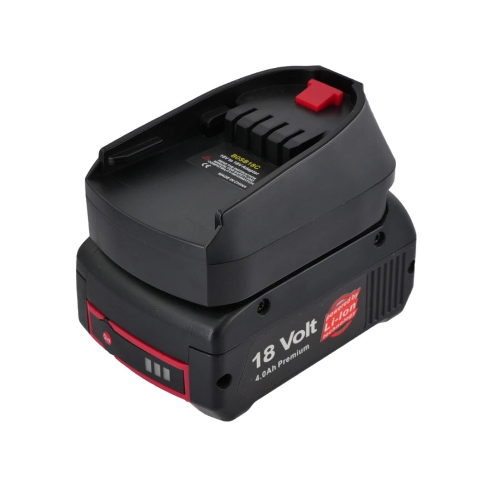 Bosch 18V GBA (Blue) to Bosch 18V PBA (Green) battery adapter - fitted to the battery, tool-side face upward