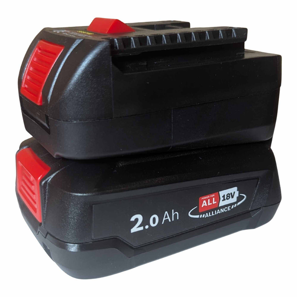 Bosch 18V PBA (Green) to Bosch 18V GBA (Blue) battery adapter - fitted to the battery, tool-side rail upward