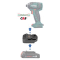 Bosch 18V GBA (Blue) to Metabo CAS 18V battery adapter - compatibility diagram showing battery, adapter and impact driver
