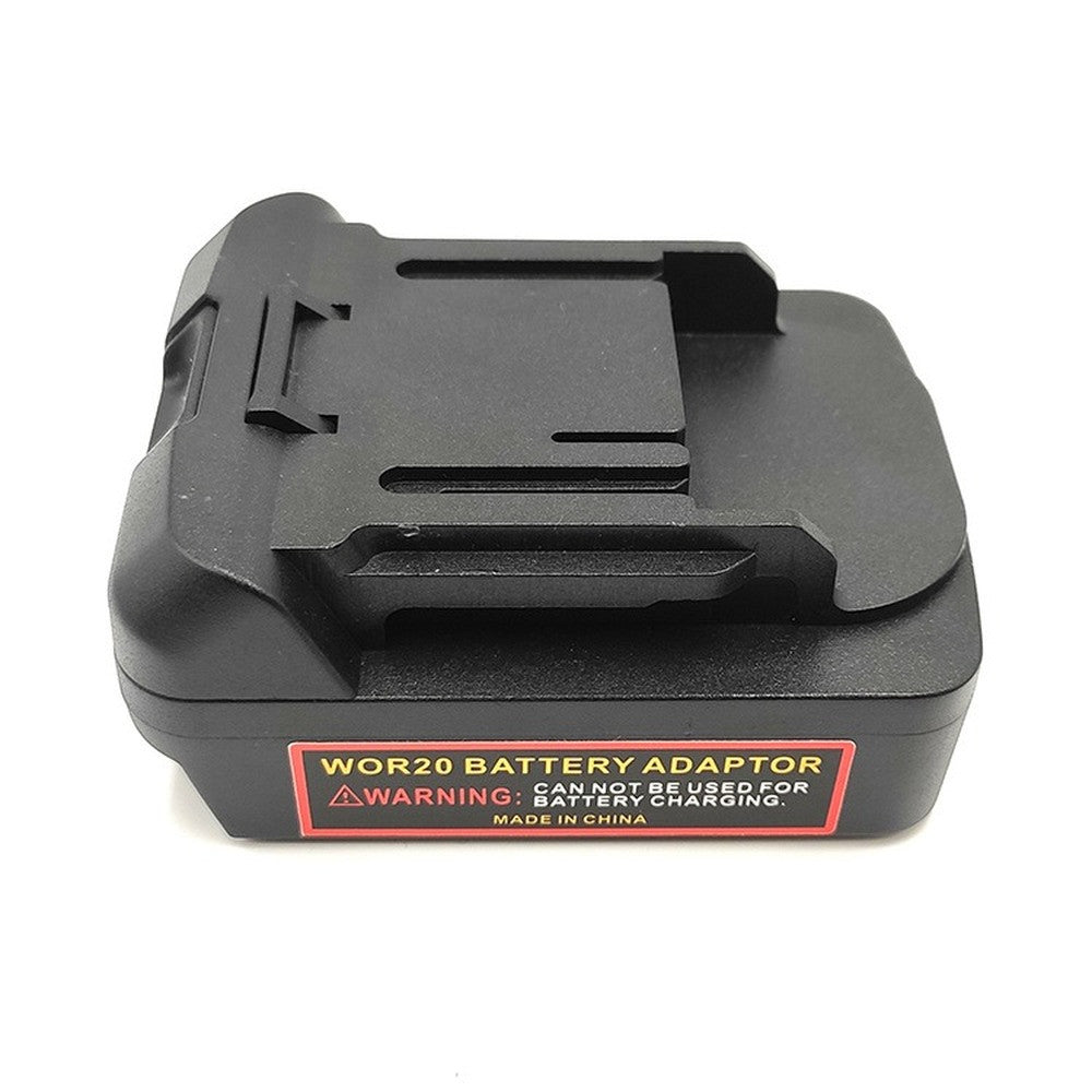 CAT 18V to Makita 18V LXT battery adapter - side view with the Makita tool-side connection above the warning label