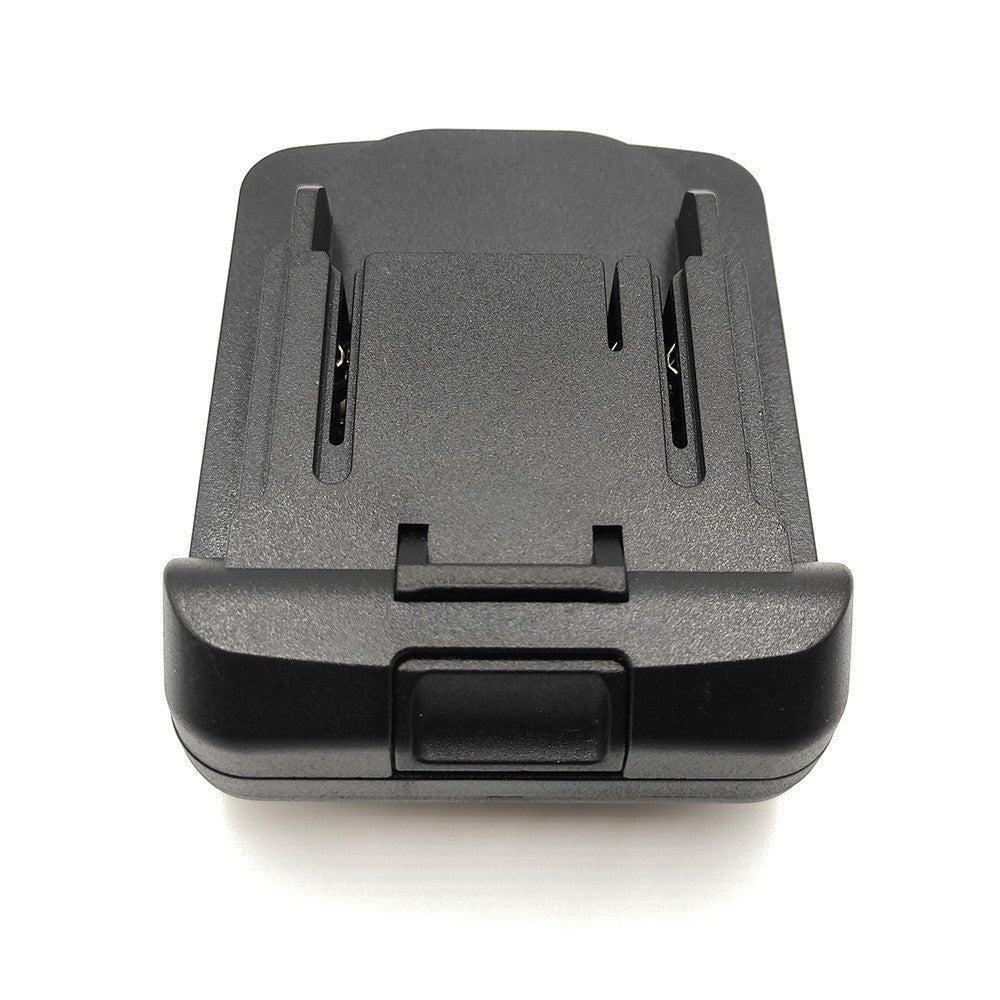 CAT 18V to Makita 18V LXT battery adapter - Makita tool-side connection from the front end, with the release pad below