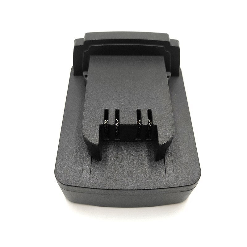 CAT 18V to Milwaukee M18 battery adapter - Milwaukee tool-side connection, T-shaped rail and four spring-clip terminal slots