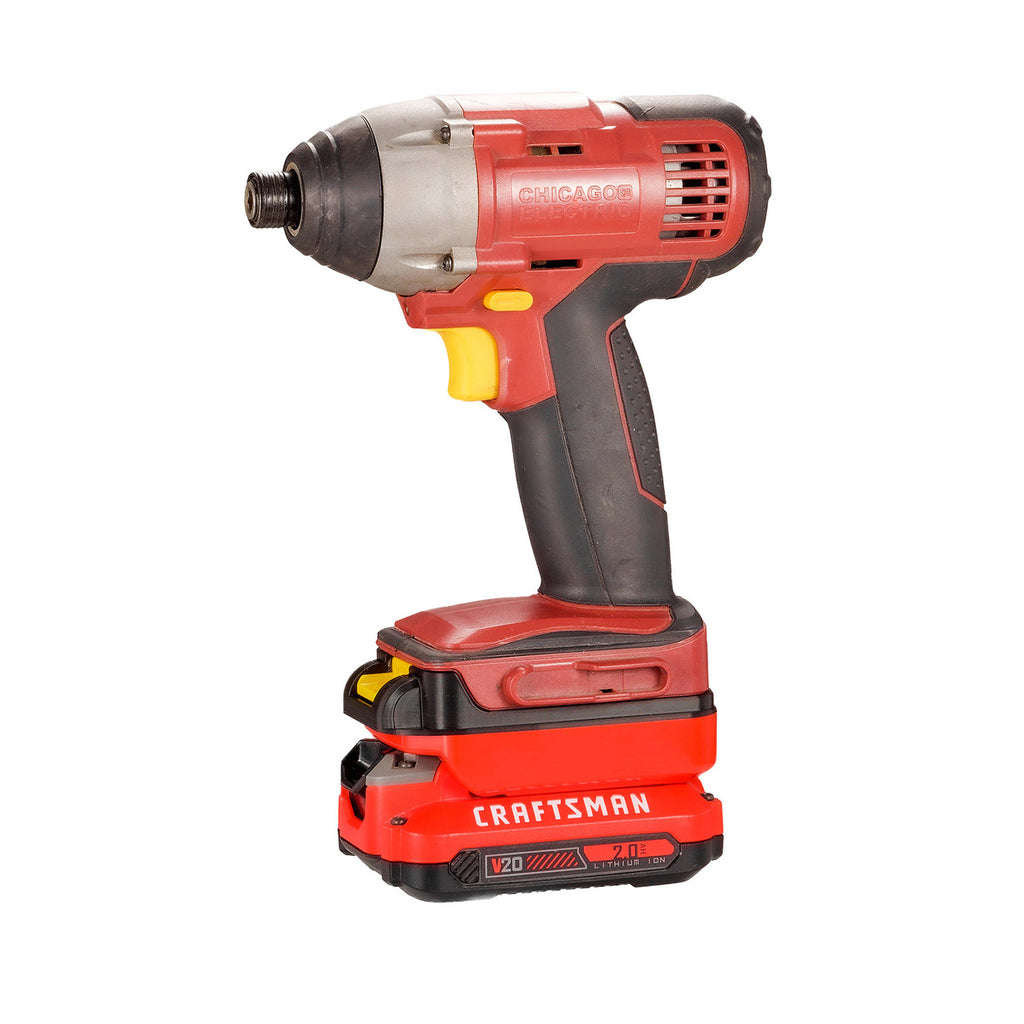 Craftsman 20V to Chicago Electric 18V battery adapter - installed on a Chicago Electric impact driver, fitted to the battery