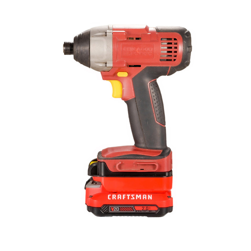 Craftsman 20V to Chicago Electric 18V battery adapter - installed on a Chicago Electric impact driver, fitted to the battery