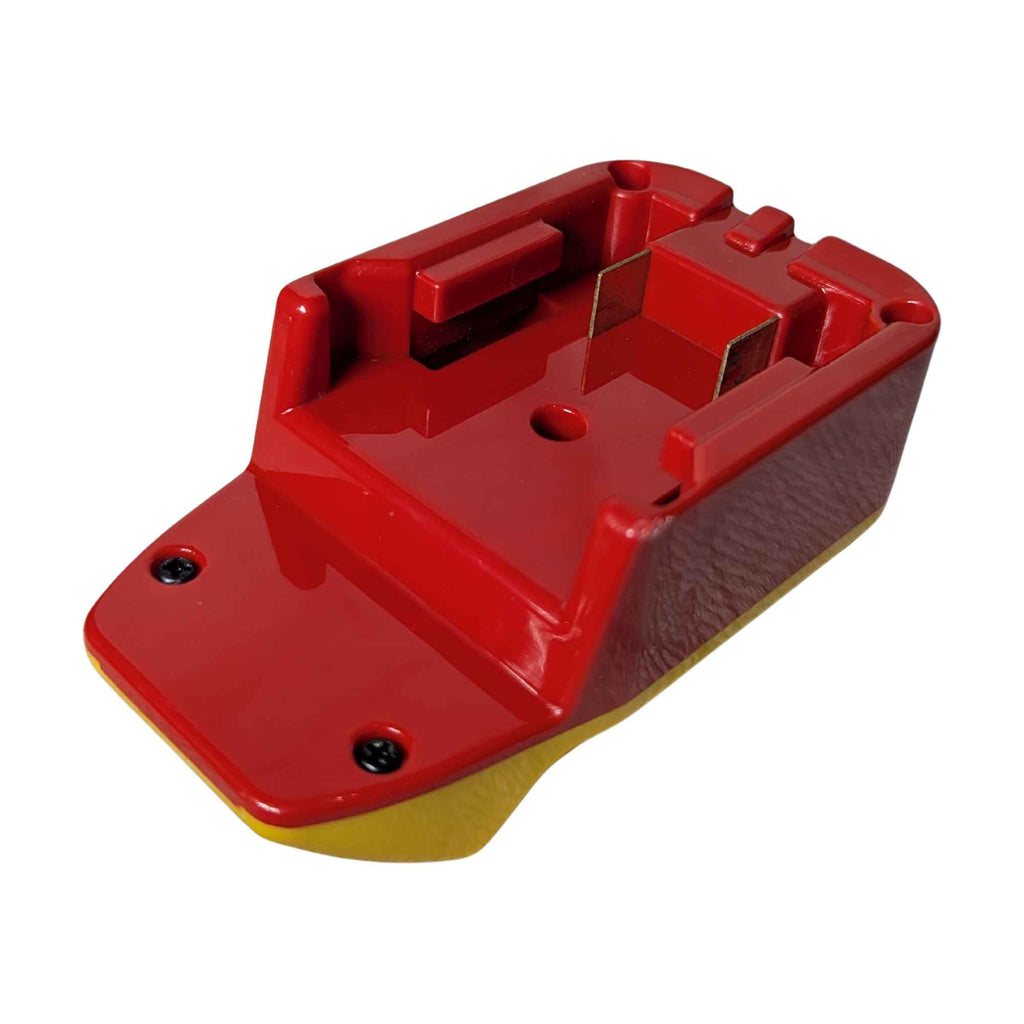 Craftsman 20V to DeWalt 20V MAX battery adapter - battery-side connection in the red housing with twin copper blades