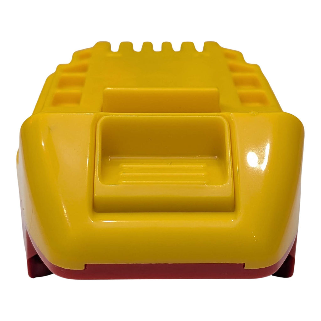 Craftsman 20V to DeWalt 20V MAX battery adapter - end view of the yellow tool-side connection, red body below