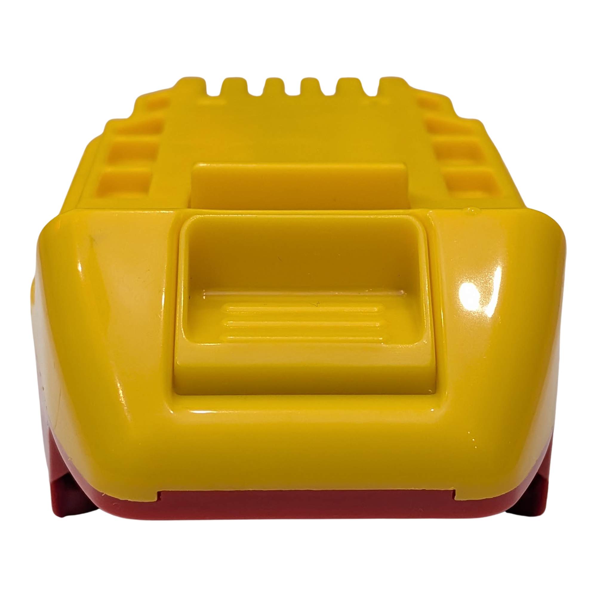 Craftsman 20V to DeWalt 20V MAX battery adapter - end view of the yellow tool-side connection, red body below