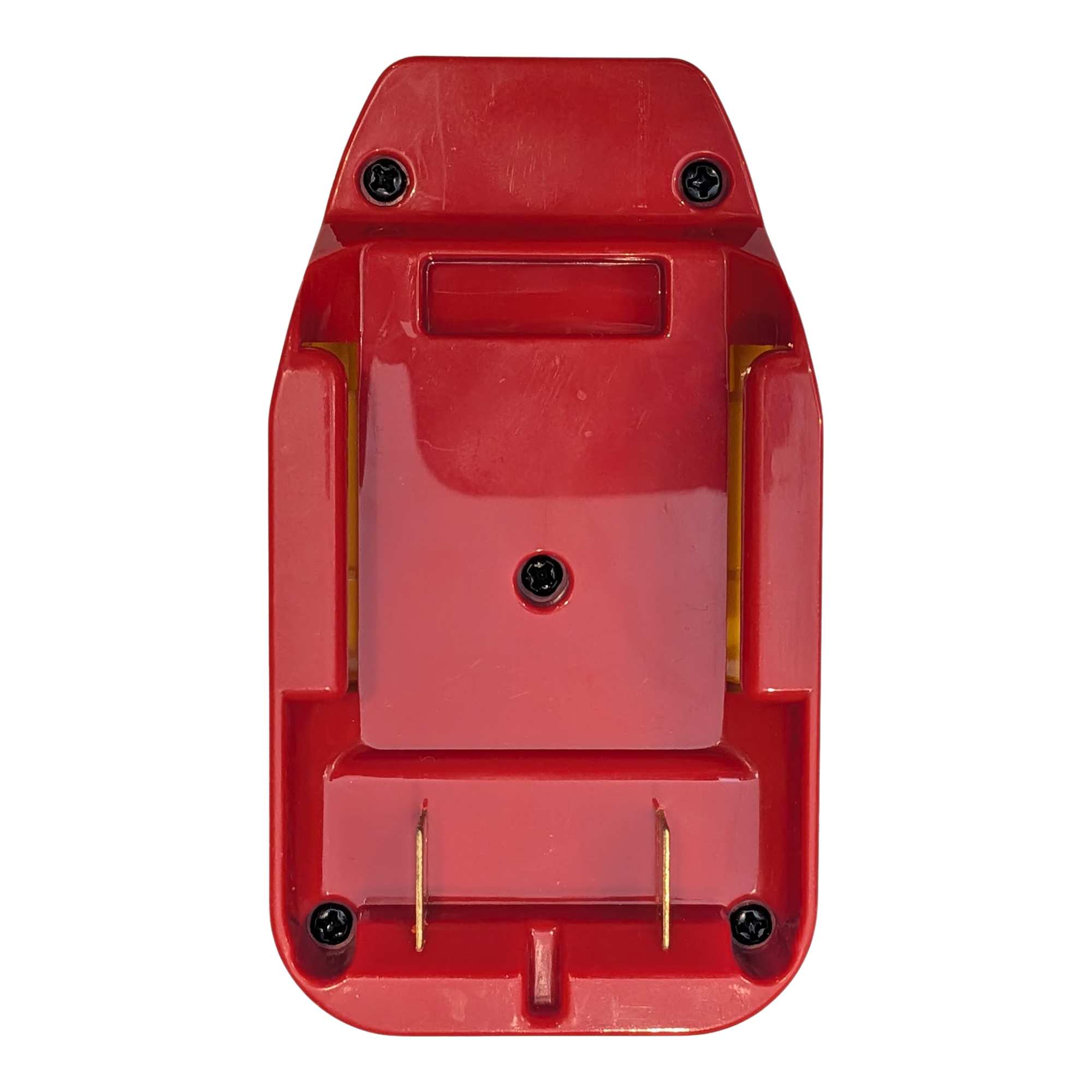 Craftsman 20V to DeWalt 20V MAX battery adapter - battery-side face with twin copper blades and four corner screws
