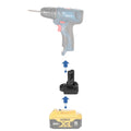 DeWalt 20V MAX to Bosch 12V battery adapter - compatibility diagram showing battery, adapter and cordless drill driver