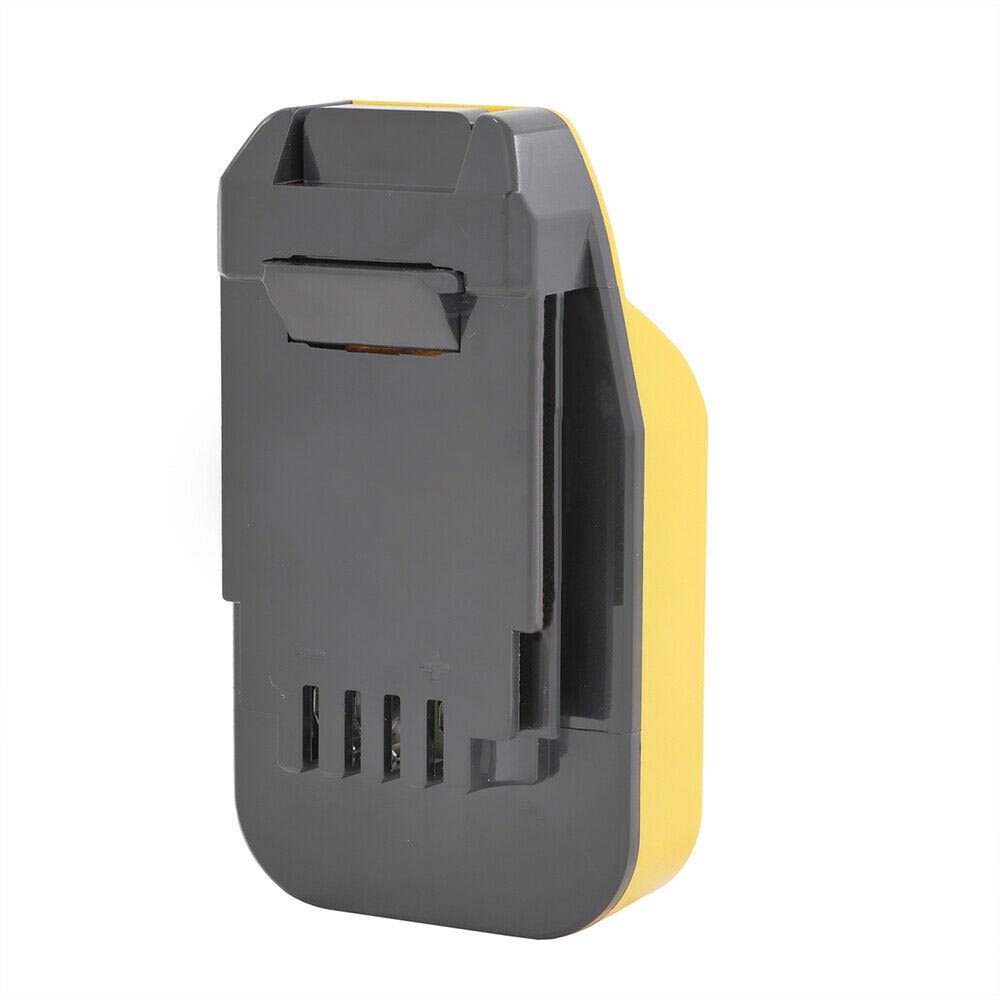 DeWalt 20V MAX to Bostitch 18V battery adapter - front view of the tool-side connection, black face with rails and vents