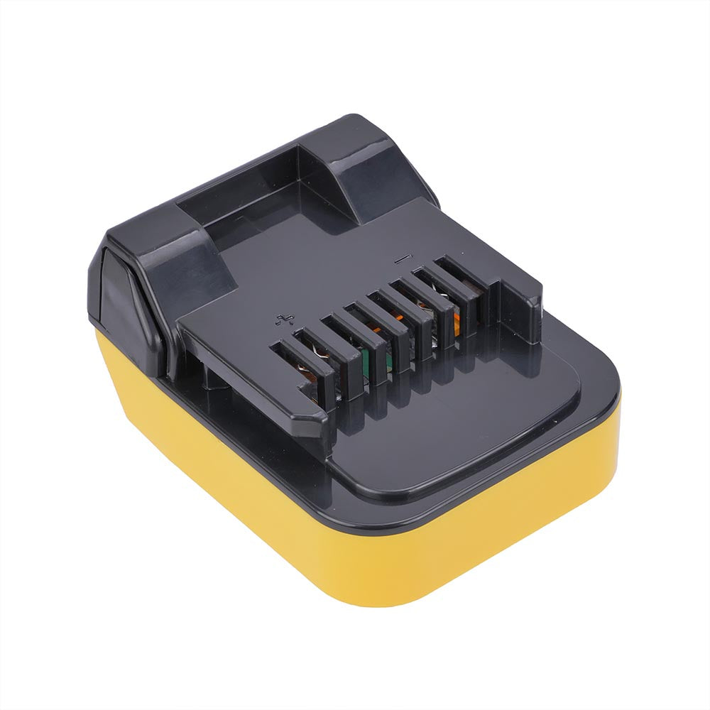 DeWalt 20V MAX to Hikoki 18V battery adapter - Hikoki tool-side connection, copper terminal slots and + and - marks