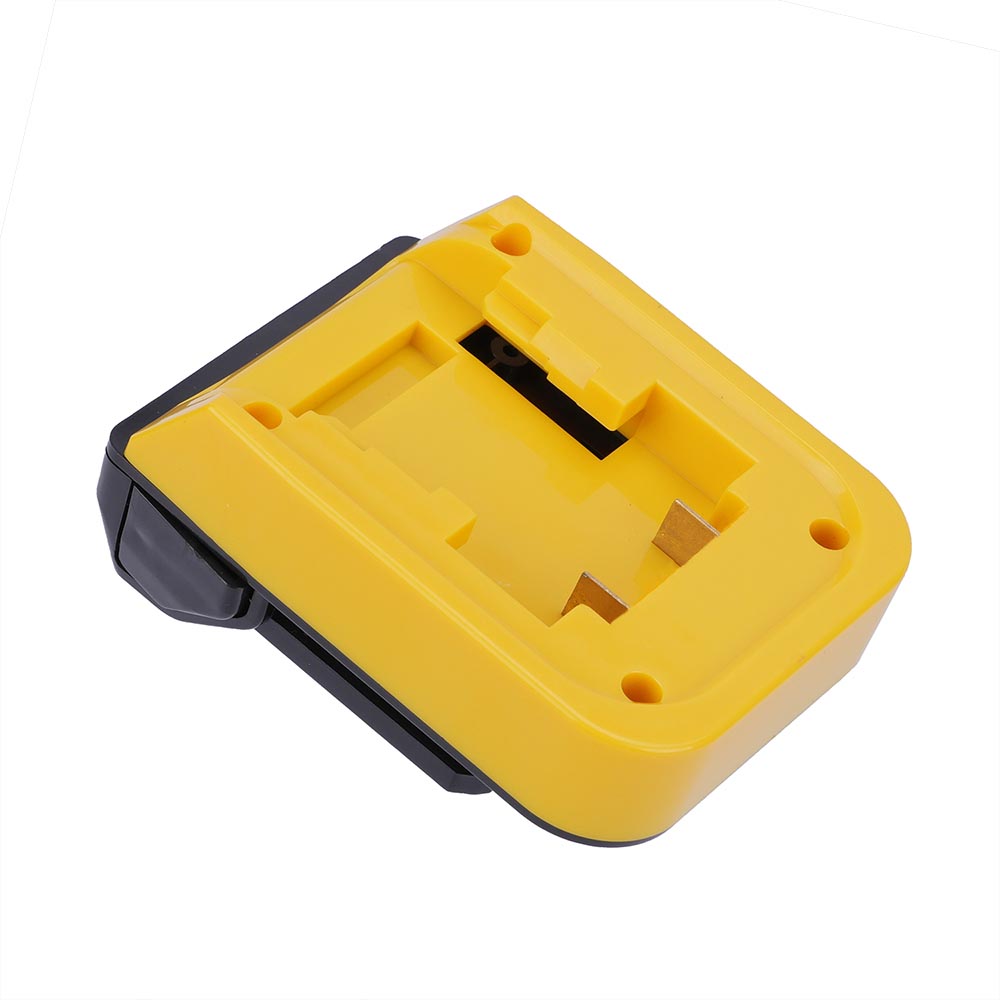 DeWalt 20V MAX to Hikoki 18V battery adapter - battery-side connection with twin terminal blades and the rail slot