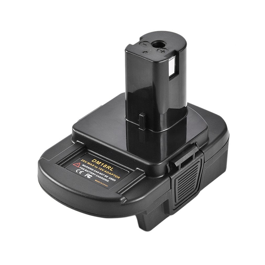 DeWalt 20V MAX to Ryobi 18V ONE+ battery adapter - rating label, Ryobi post and vent grille
