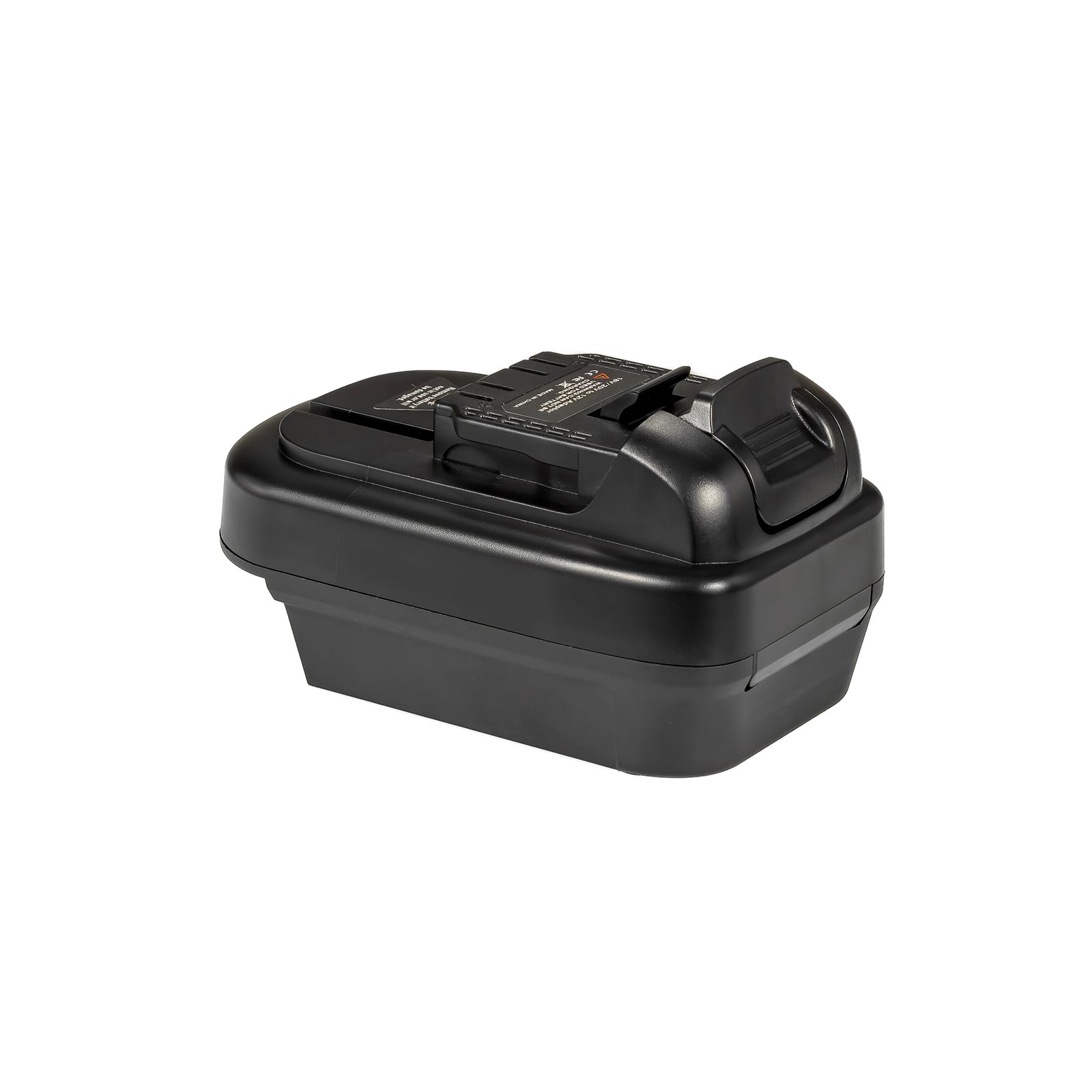 DeWalt 20V MAX to DeWalt 12V MAX battery adapter - 12V MAX tool-side connection, ribbed release button, printed label