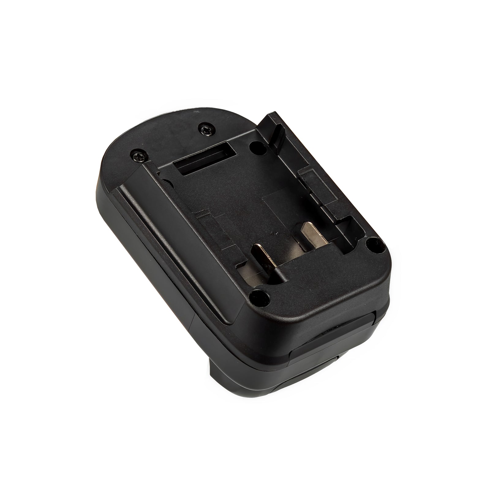 DeWalt 20V MAX to DeWalt 12V MAX battery adapter - battery-side connection, guide rails, terminal blades and latch slot