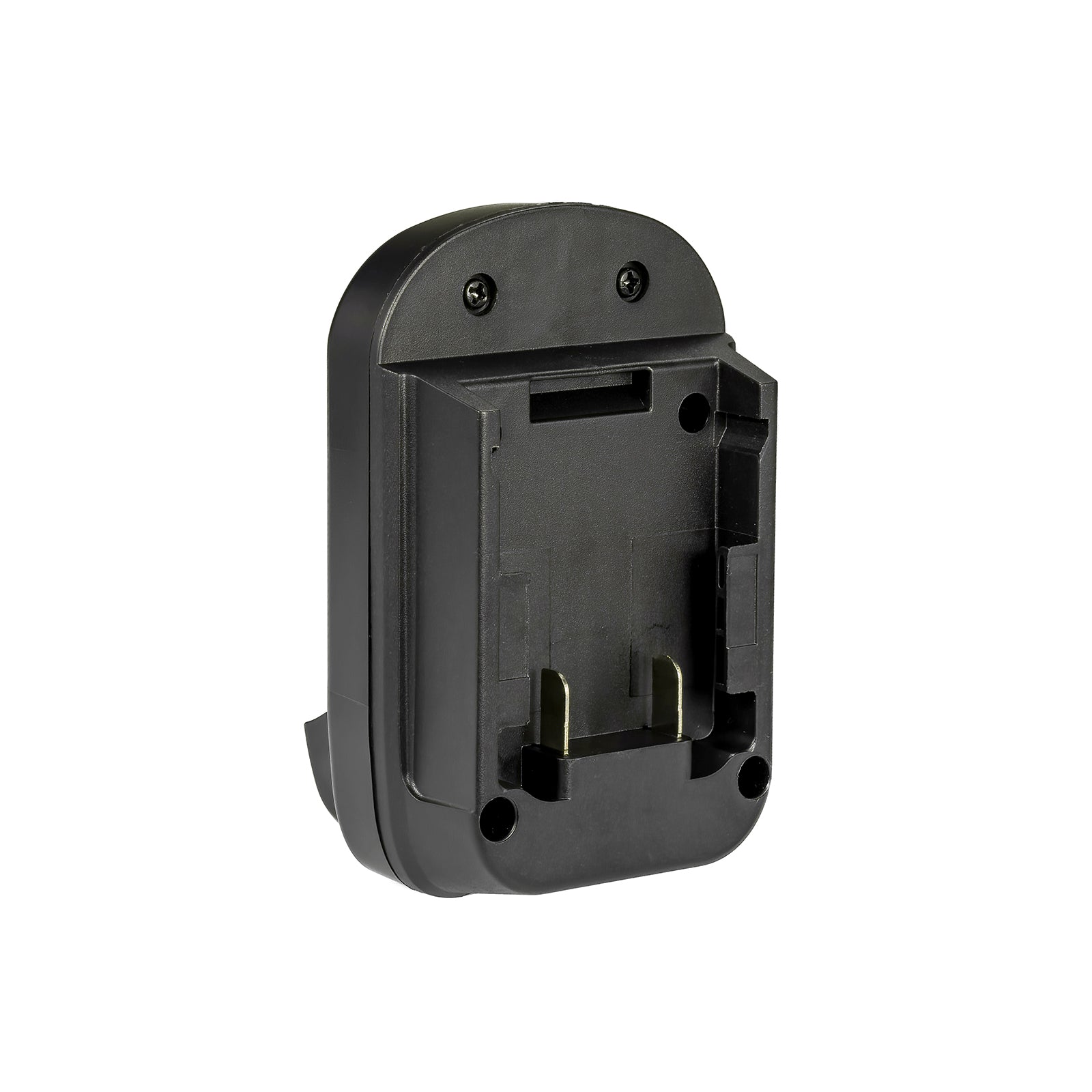 DeWalt 20V MAX to DeWalt 12V MAX battery adapter - battery-side connection, two upright terminal blades and latch slot