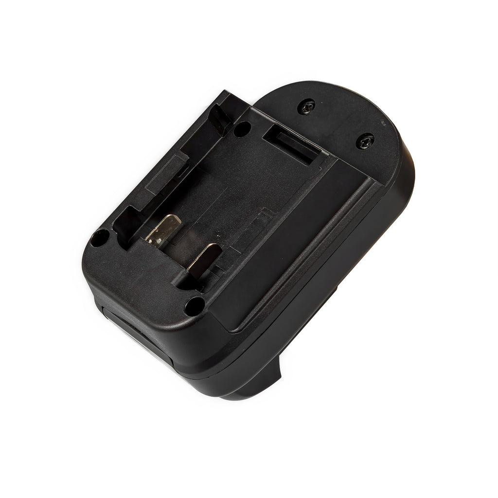 DeWalt 20V MAX to DeWalt 12V MAX battery adapter - battery-side connection, guide rails, terminal blades and latch slot