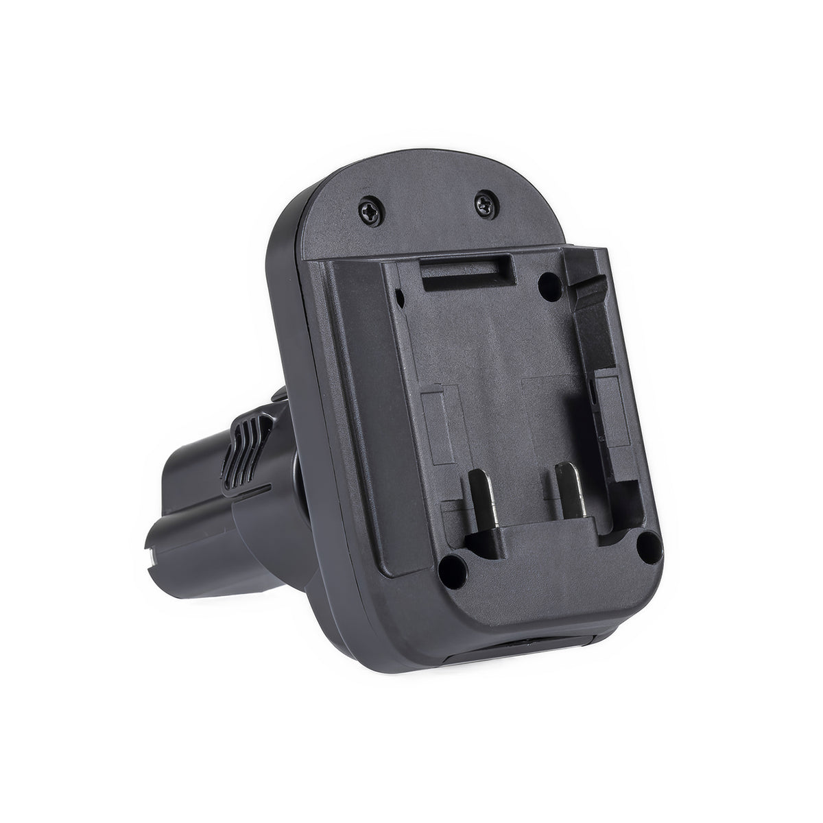DeWalt 20V MAX to Makita 10.8V CXT battery adapter - battery-side connection with the guide channel and terminal blades
