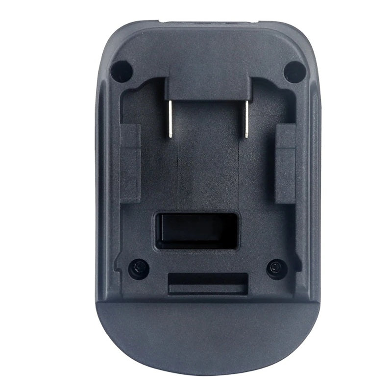 DeWalt 20V MAX to Makita 18V LXT battery adapter - battery-side connection with twin copper blades and rail channel