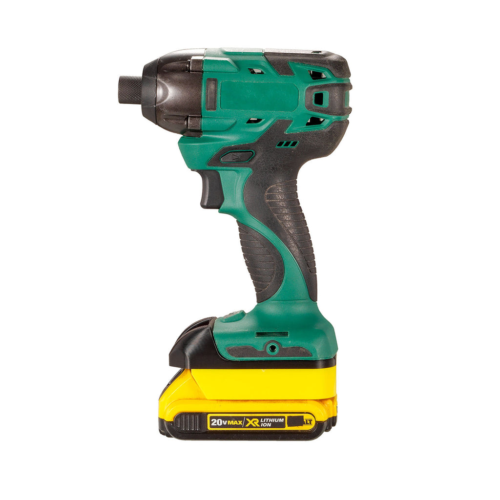 DeWalt 20V MAX to Masterforce 20V battery adapter - installed on a Masterforce impact driver, battery fitted below
