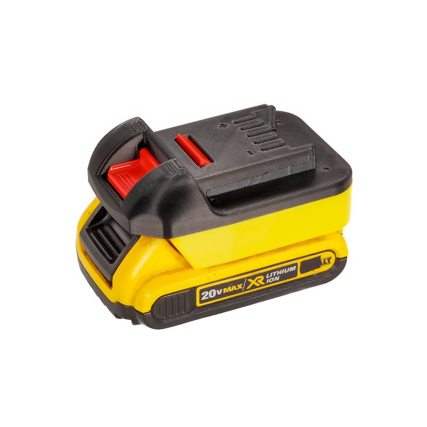 DeWalt 20V MAX to Masterforce 20V battery adapter - fitted to the battery, Masterforce tool-side connection facing up