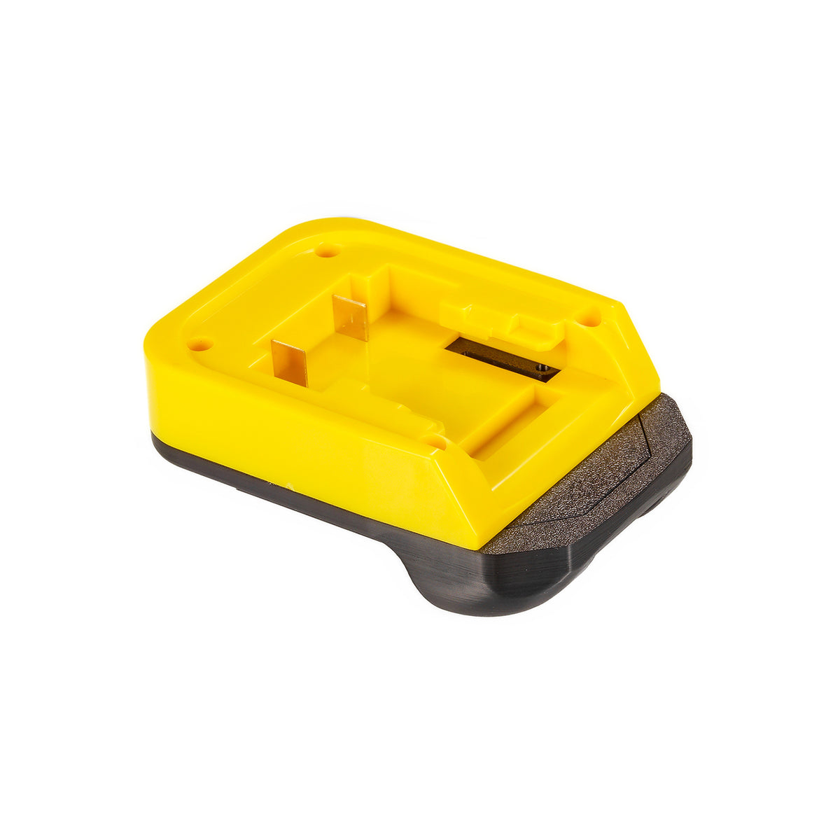 DeWalt 20V MAX to Masterforce 20V battery adapter - battery-side connection, twin copper blades, rails and screw holes