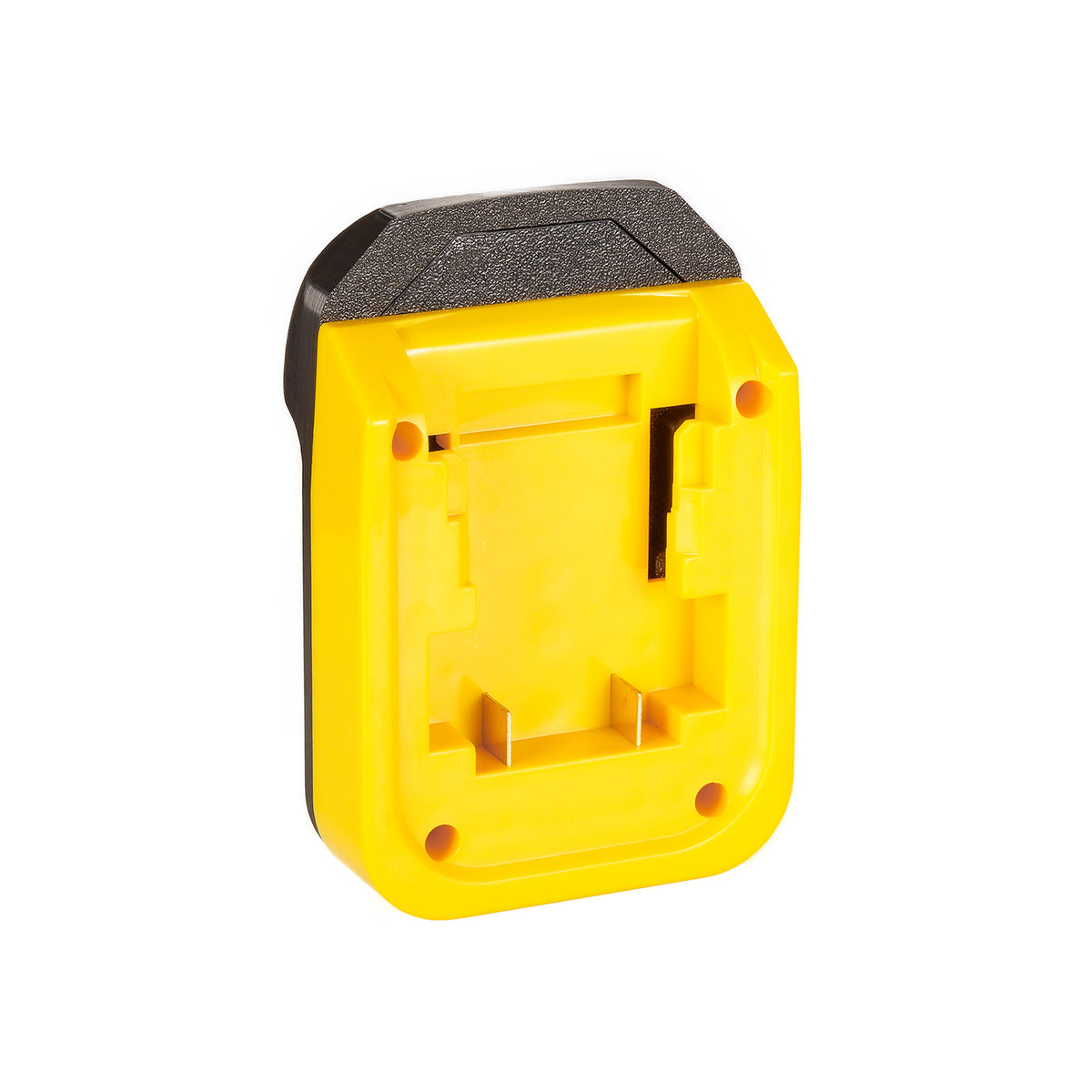 DeWalt 20V MAX to Masterforce 20V battery adapter - battery-side connection front view, twin copper blades in the channel