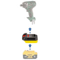 DeWalt 20V MAX to Masterforce 20V battery adapter - compatibility diagram showing battery, adapter and impact driver