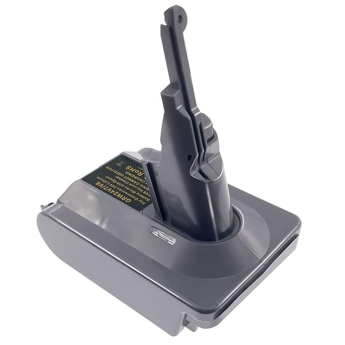 Greenworks 24V to Dyson V7 battery adapter - Dyson tool-side connection, hooked post and the warning label on the body