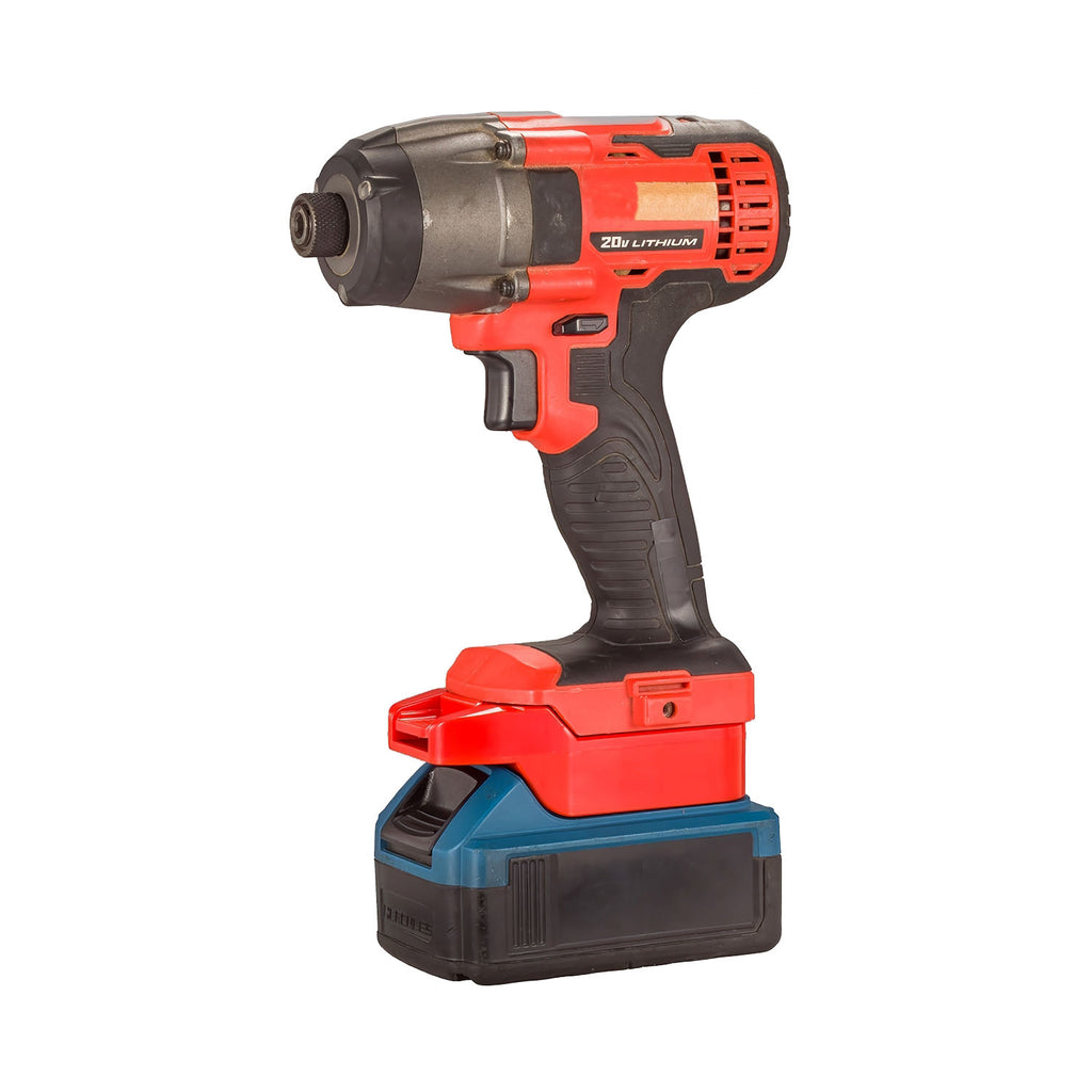 Hercules 20V to Bauer 20V battery adapter - fitted to the battery, impact driver installed, Bauer tool-side connection