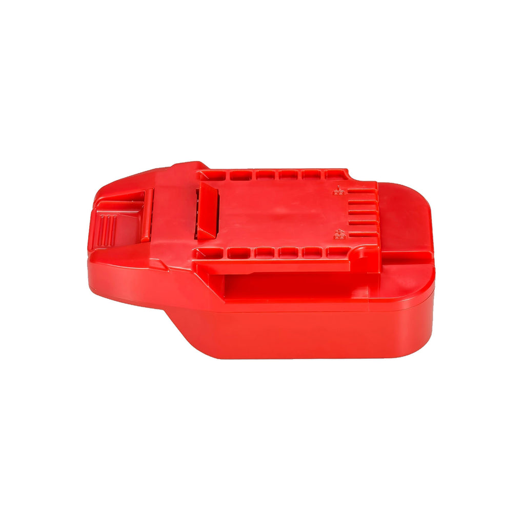 Hercules 20V to Bauer 20V battery adapter - Bauer tool-side connection, rails and terminal slots with polarity marks