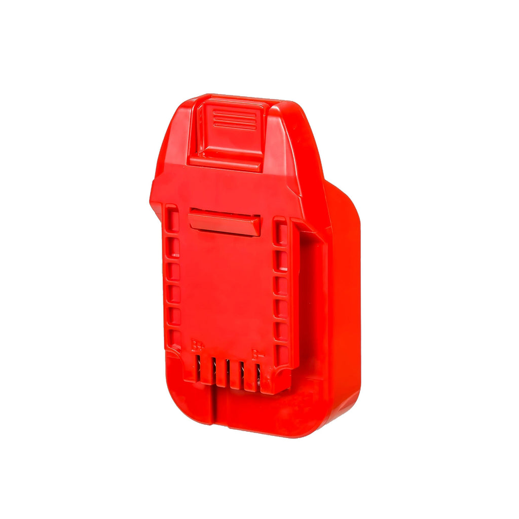 Hercules 20V to Bauer 20V battery adapter - Bauer tool-side connection face-on, terminal slots between the polarity marks
