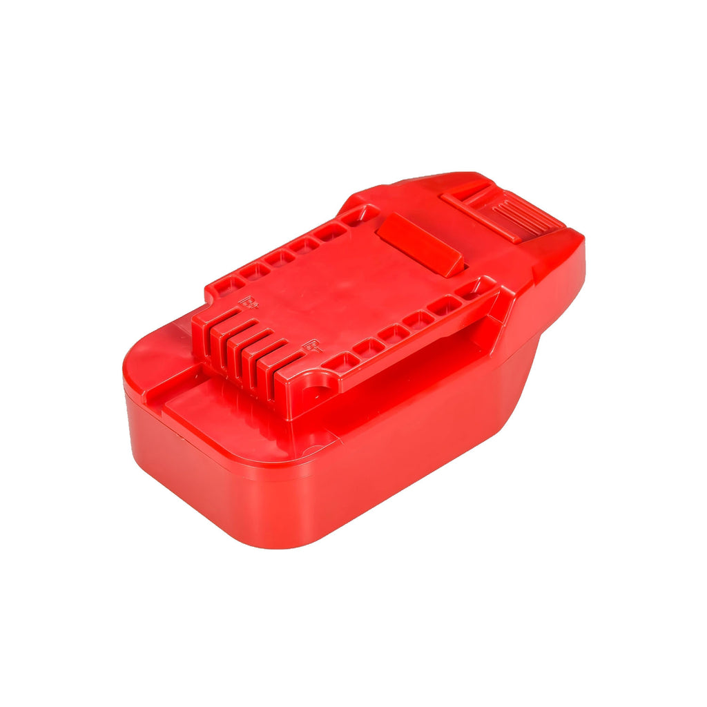Hercules 20V to Bauer 20V battery adapter - Bauer tool-side connection, rails and terminal slots with polarity marks