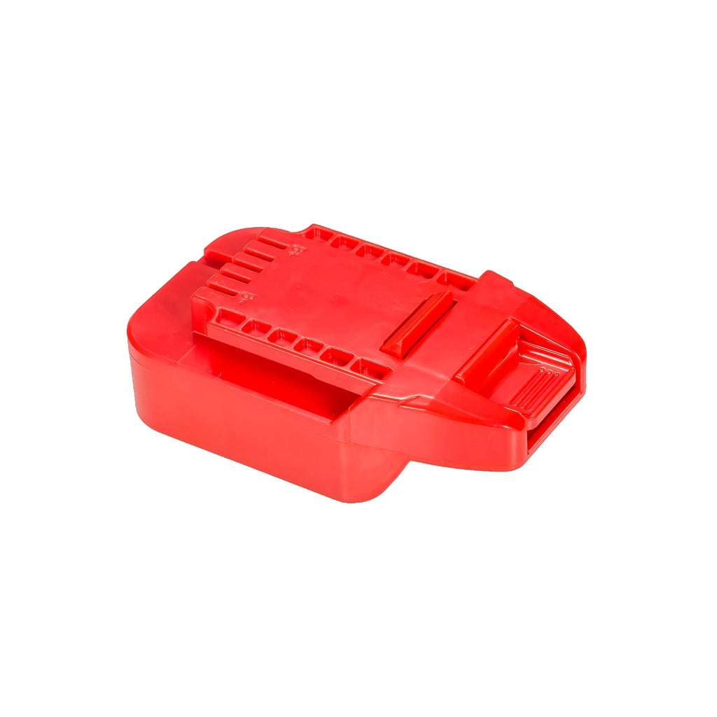 Hercules 20V to Bauer 20V battery adapter - Bauer tool-side connection, rails and terminal slots with polarity marks
