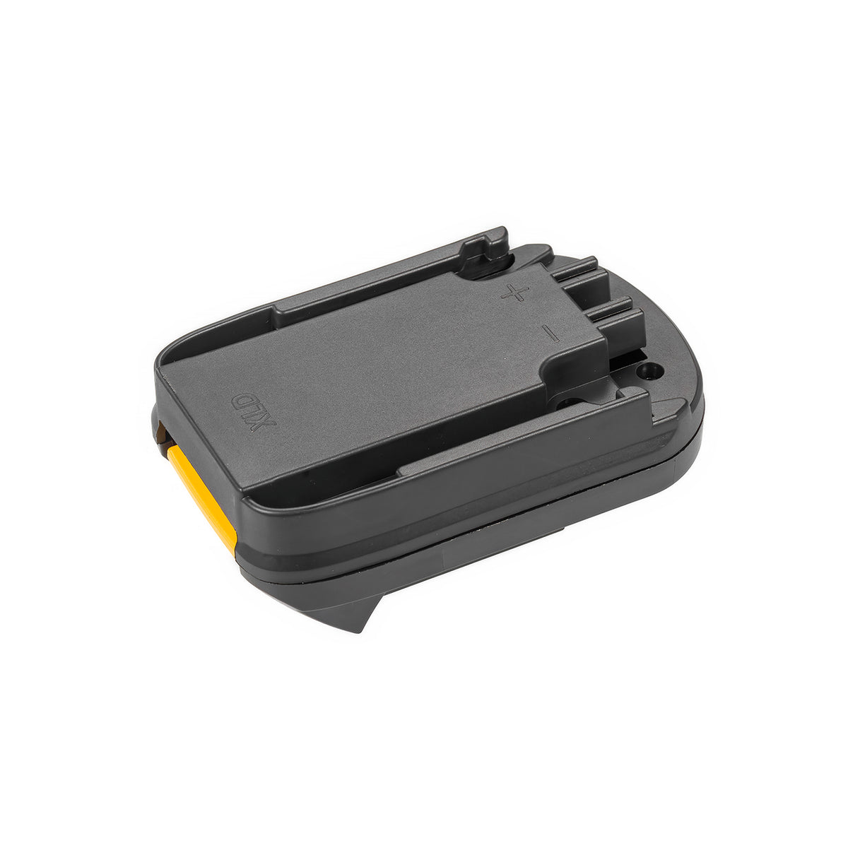 Hilti 22V to DeWalt 20V MAX battery adapter - battery-side connection with twin terminal slots and molded + and - polarity