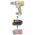 Hilti 22V to DeWalt 20V MAX battery adapter - compatibility diagram showing battery, adapter and drill/driver