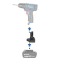 Makita 18V LXT to Bosch 12V battery adapter - compatibility diagram showing battery, adapter and cordless drill driver