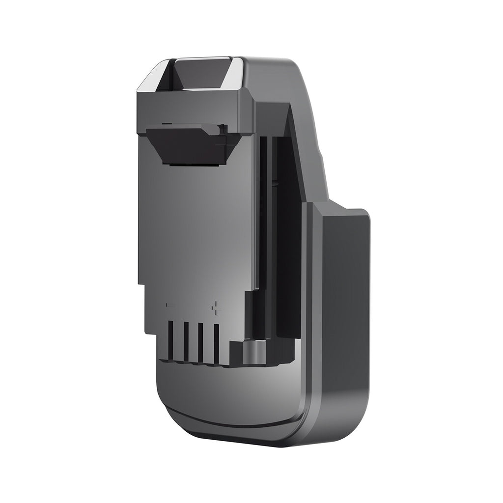 Makita 18V LXT to Black and Decker 20V battery adapter - front view of the tool-side connection and its polarity marks