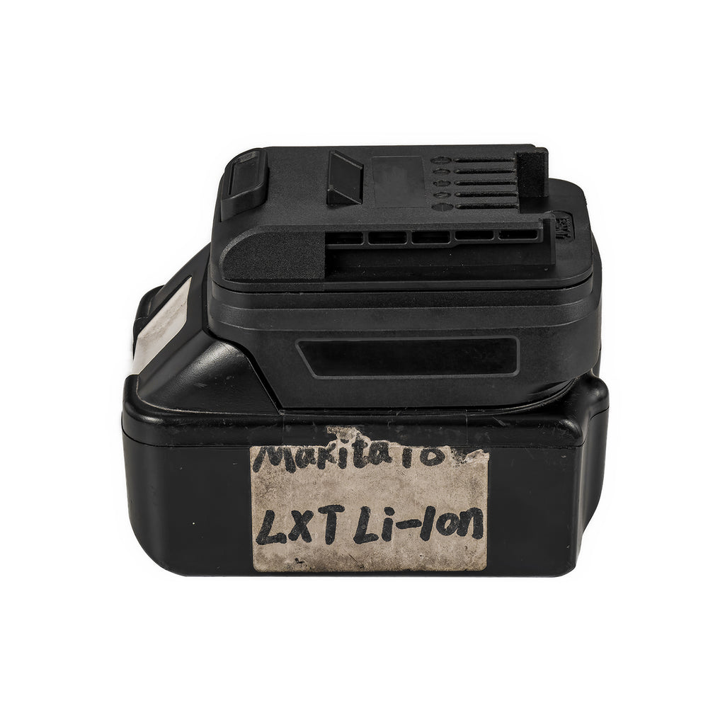 Makita 18V LXT to Mastercraft 20V (PWRPOD / Blue) battery adapter - fitted to the battery, Mastercraft tool-side face upward