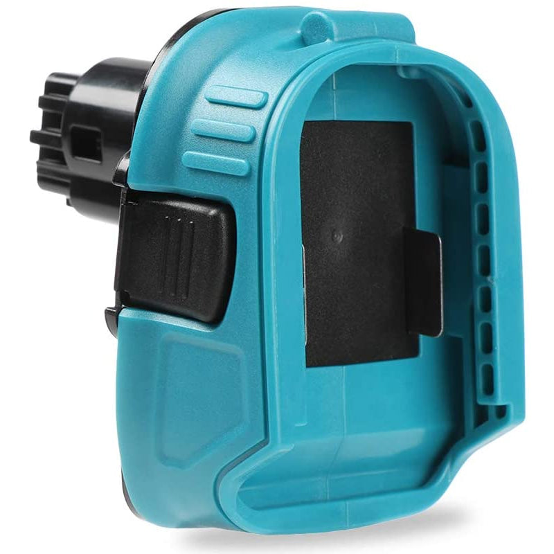 Makita 18V LXT to DeWalt 18V Ni-Cd battery adapter - battery-side pad and rail, post connector at the left