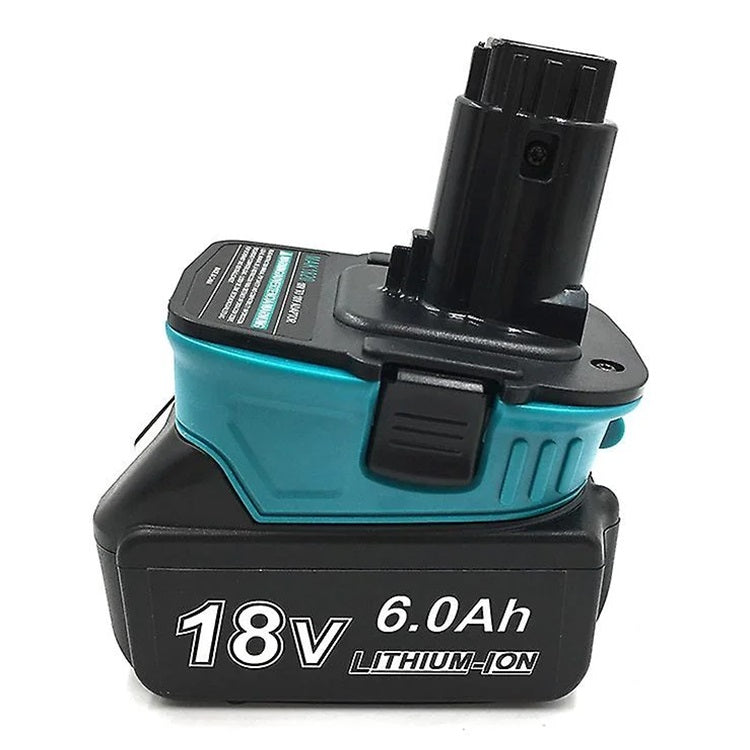 Makita 18V LXT to DeWalt 18V Ni-Cd battery adapter - fitted to the Makita 18V LXT battery, post connector upright