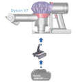 Makita 18V LXT to Dyson V7 battery adapter - compatibility diagram showing battery, adapter and cordless stick vacuum
