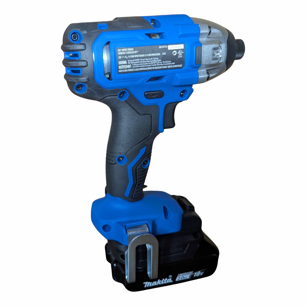 Makita 18V LXT to Mastercraft 20V (PWRPOD / Blue) battery adapter - installed on a Mastercraft impact driver, rear view