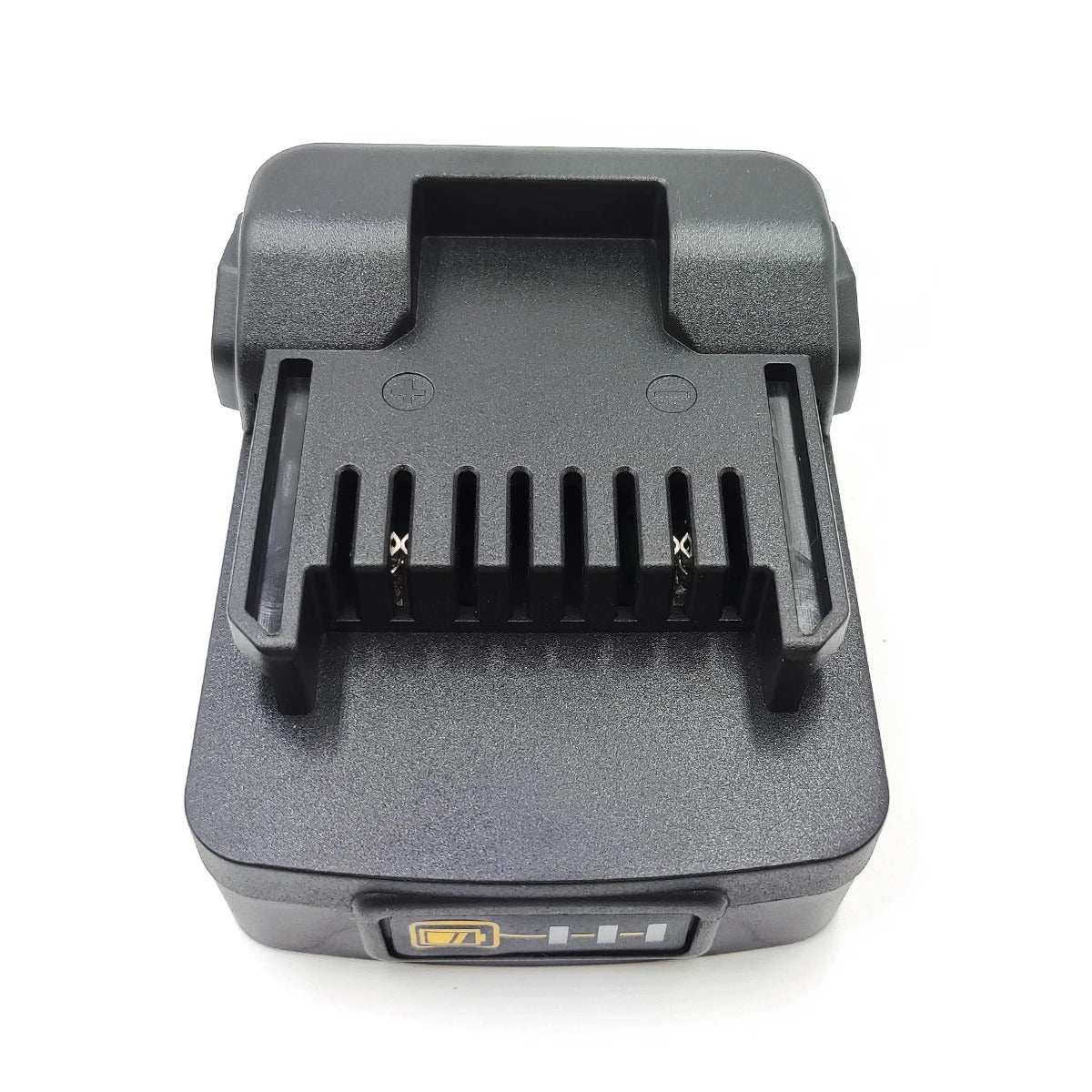 Makita 18V LXT to Metabo HPT 18V battery adapter - tool-side fins head-on with the contacts between them